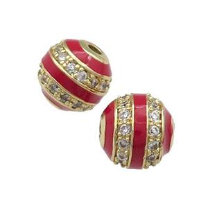 Copper Round Beads Pave Zircon Red Enamel Gold Plated, approx 10mm dia [FN31205-10MM]