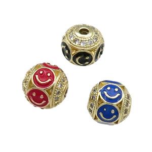 Mix Copper Round Beads Pave Zircon Enamel Emoji Gold Plated, approx 8mm dia [FN31212-8MM]