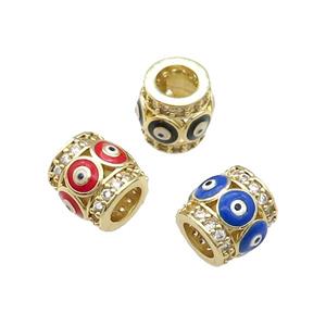 Mixed Copper Tube Beads Pave Zircon Enamel Evil Eye Large Hole Gold Plated, approx 9-10mm, 5mm hole [FN31223]