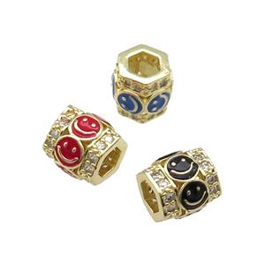 Mixed Copper Tube Beads Pave Zircon Enamel Emoji Gold Plated, approx 9-10mm, 4mm hole [FN31229]