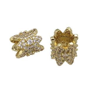 Copper Tube Beads Pave Zircon Large Hole Gold Plated, approx 8-9.5mm, 4mm hole [FN31240]