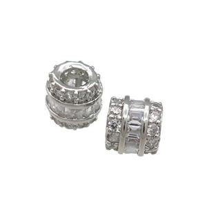 Copper Tube Beads Pave Zircon Large Hole Platinum Plated, approx 6mm, 3mm hole [FN31242]