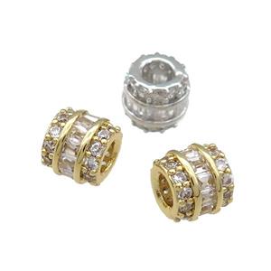 Copper Tube Beads Pave Zircon Large Hole Mixed, approx 6mm, 3mm hole [FN31244]