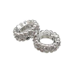 Copper Rondelle Spacer Beads Pave Zircon Large Hole Platinum Plated, approx 8mm, 4mm hole [FN31245]