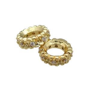 Copper Rondelle Spacer Beads Pave Zircon Large Hole Gold Plated, approx 8mm, 4mm hole [FN31246]
