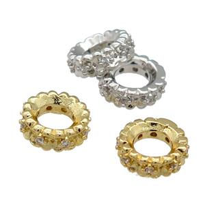 Copper Rondelle Spacer Beads Pave Zircon Large Hole Mixed, approx 8mm, 4mm hole [FN31247]