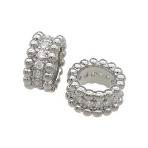 Copper Rondelle Spacer Beads Pave Zircon Large Hole Platinum Plated, approx 11mm, 7mm hole [FN31248]