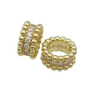 Copper Rondelle Spacer Beads Pave Zircon Large Hole Gold Plated, approx 11mm, 7mm hole [FN31249]
