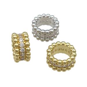 Copper Rondelle Spacer Beads Pave Zircon Large Hole Mixed, approx 11mm, 7mm hole [FN31250]