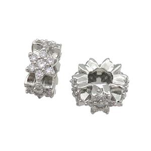 Copper Rondelle Spacer Beads Pave Zircon Large Hole Platinum Plated, approx 11.5mm, 4mm hole [FN31251]