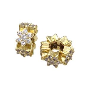 Copper Rondelle Spacer Beads Pave Zircon Large Hole Gold Plated, approx 11.5mm, 4mm hole [FN31252]