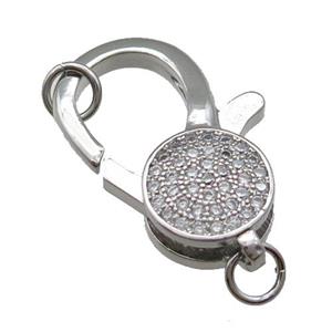 Copper Lobster Clasp Pave Zircon Platinum Plated, approx 18-27mm [FN31283]