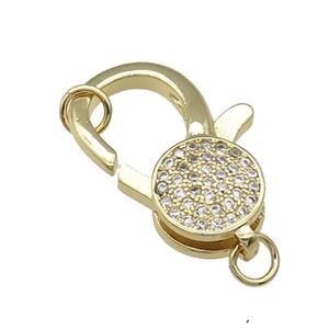 Copper Lobster Clasp Pave Zircon Gold Plated, approx 18-27mm [FN31284]