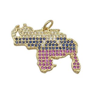 Copper Map Pendant Pave Zircon Gold Plated, approx 20-25mm [FN31288]