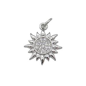 Copper Sun Charm Pendant Pave Zircon Platinum Plated, approx 14mm [FN31289]