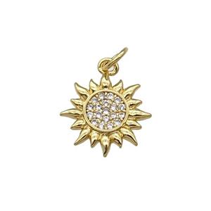 Copper Sun Charm Pendant Pave Zircon Gold Plated, approx 14mm [FN31290]