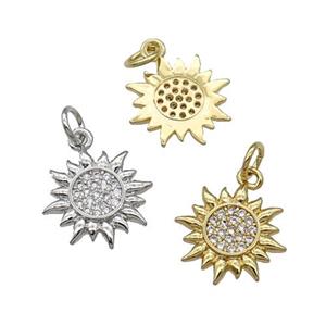 Copper Sun Charm Pendant Pave Zircon Mixed, approx 14mm [FN31291]