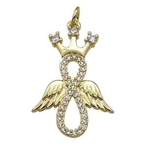 Copper Angel Wing Crown Pendant Pave Zircon Gold Plated, approx 18-25mm [FN31294]
