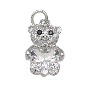 Copper Bear Charm Pendant Pave Zircon Platinum Plated, approx 10-15mm [FN31296]