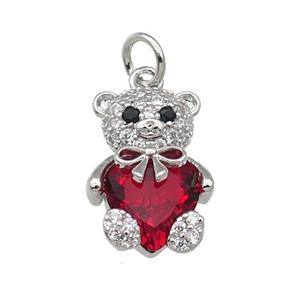 Copper Bear Charm Pendant Pave Zircon Red Platinum Plated, approx 10-15mm [FN31299]