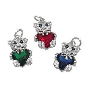 Copper Bear Charm Pendant Pave Zircon Platinum Plated Mixed, approx 10-15mm [FN31300]