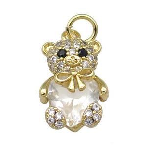 Copper Bear Charm Pendant Pave Zircon Gold Plated, approx 10-15mm [FN31301]