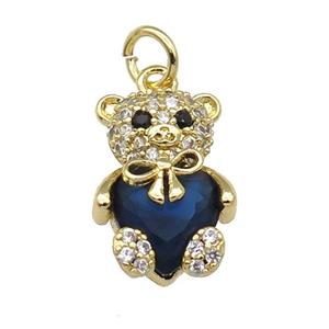 Copper Bear Charm Pendant Pave Zircon Blue Gold Plated, approx 10-15mm [FN31303]