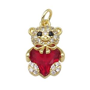 Copper Bear Charm Pendant Pave Zircon Red Gold Plated, approx 10-15mm [FN31304]