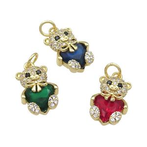 Copper Bear Charm Pendant Pave Zircon Gold Plated Mixed, approx 10-15mm [FN31305]