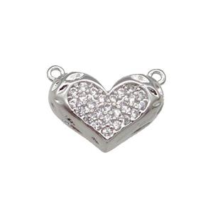 Copper Heart Pendant Pave Zircon with 2loops Platinum Plated, approx 10-14mm [FN31306]