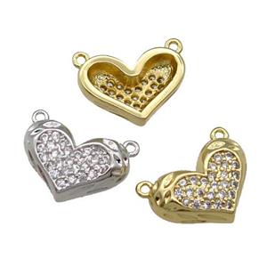 Copper Heart Pendant Pave Zircon with 2loops Mixed, approx 10-14mm [FN31308]