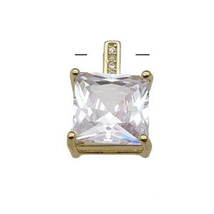 Copper Square Pendant Pave Crystal Gold Plated, approx 11-17mm [FN31332]