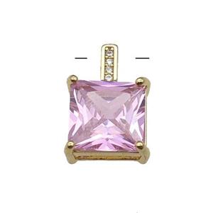 Copper Square Pendant Pave Pink Crystal Gold Plated, approx 11-17mm [FN31333]