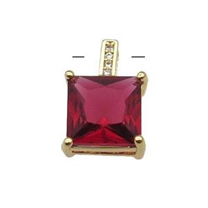 Copper Square Pendant Pave Red Crystal Gold Plated, approx 11-17mm [FN31334]