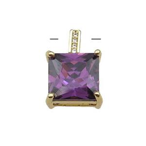 Copper Square Pendant Pave Purple Crystal Gold Plated, approx 11-17mm [FN31335]