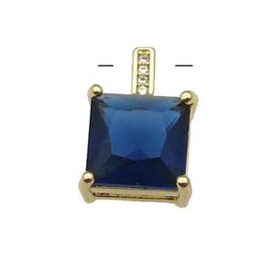Copper Square Pendant Pave Blue Crystal Gold Plated, approx 11-17mm [FN31336]