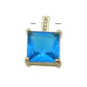 Copper Square Pendant Pave Skyblue Crystal Gold Plated, approx 11-17mm [FN31338]