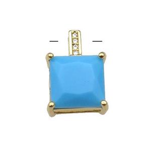 Copper Square Pendant Pave Blue Crystal Gold Plated, approx 11-17mm [FN31340]