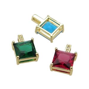 Copper Square Pendant Pave Crystal Gold Plated Mixed, approx 11-17mm [FN31341]