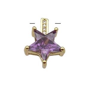 Copper Star Pendant Pave Purple Crystal Gold Plated, approx 12-15.5mm [FN31356]