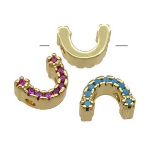 Copper U-Beads Pave Zircon Gold Plated Mix, approx 8-11mm [FN31368]