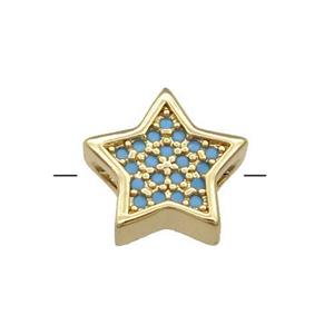 Copper Star Beads Pave Turq Zircon Gold Plated, approx 11.5mm [FN31373]