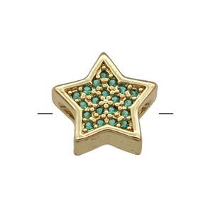 Copper Star Beads Pave Green Zircon Gold Plated, approx 11.5mm [FN31374]