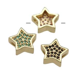Copper Star Beads Pave Zircon Gold Plated Mix, approx 11.5mm [FN31375]