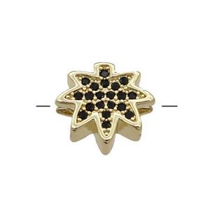 Copper MapleLeaf Beads Pave Black Zircon Gold Plated, approx 12mm [FN31377]