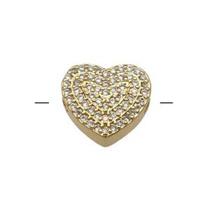 Copper Heart Beads Pave Zircon Gold Plated, approx 12-14mm [FN31383]