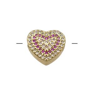 Copper Heart Beads Pave Hotpink Zircon Gold Plated, approx 12-14mm [FN31386]