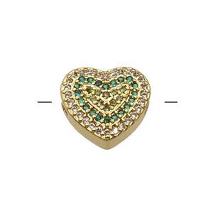 Copper Heart Beads Pave Green Zircon Gold Plated, approx 12-14mm [FN31387]