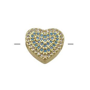 Copper Heart Beads Pave Turq Zircon Gold Plated, approx 12-14mm [FN31388]