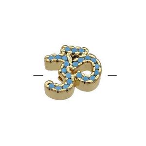 Copper Symbols Hindu Beads Pave Turq Zircon Gold Plated, approx 10-11mm [FN31395]